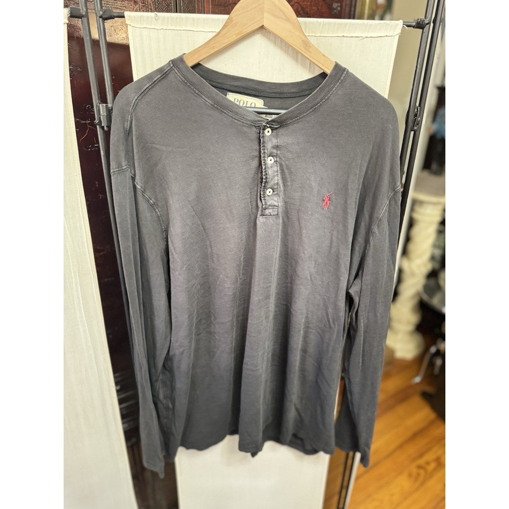 Polo Ralph Lauren Denim & Supply Men's XXL Black Henley Long Sleeve Red Pony
